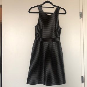 Black/white striped Madewell dress with pockets